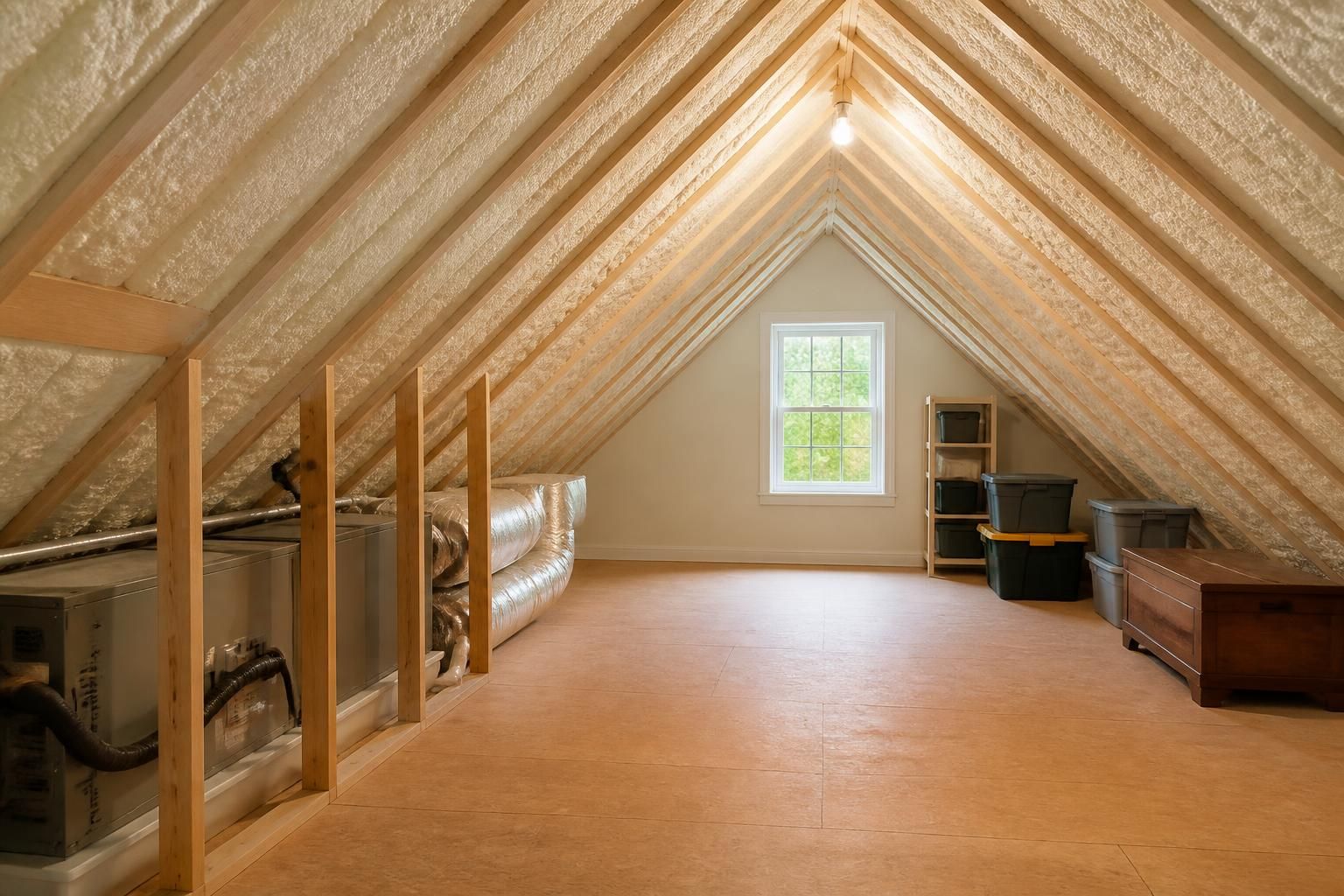 Clean insulated attic space in a finished home.