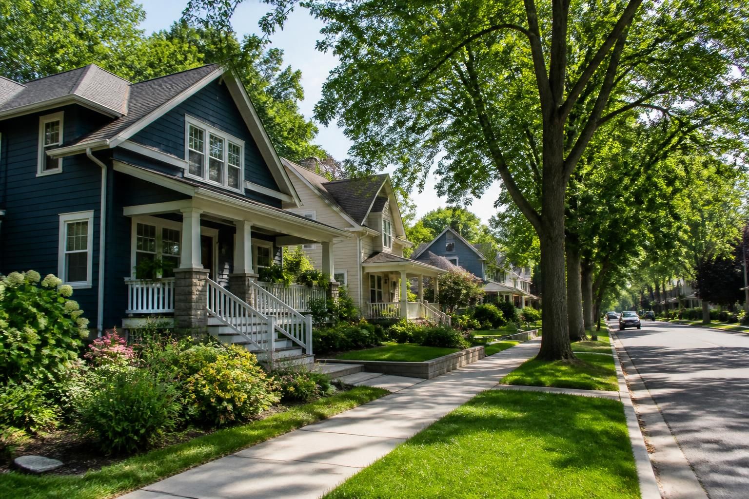 Clean residential street in a Minnesota city neighborhood.