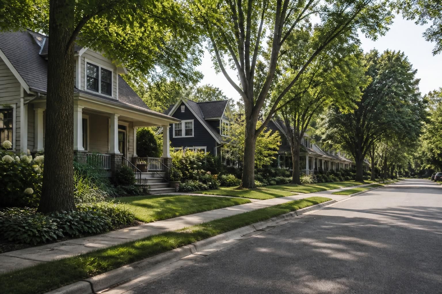 Attractive homes on a calm suburban Minnesota street.