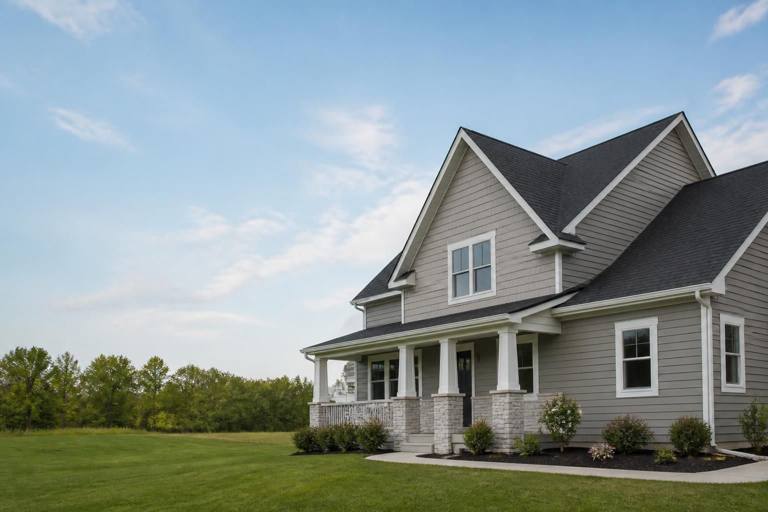 Finished home exterior with open sky and space for text.