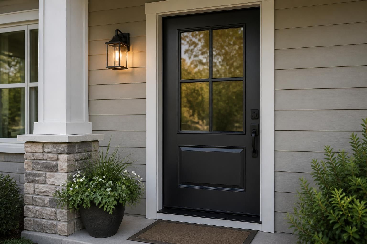 New exterior door installed on a finished home entryway.