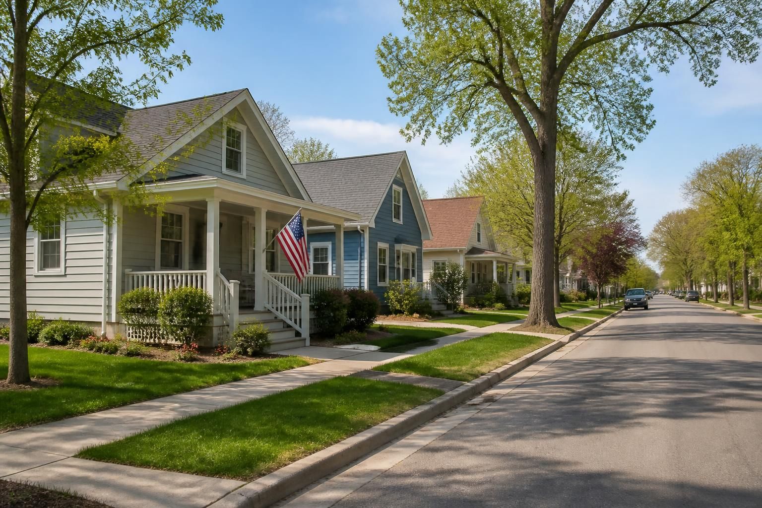 Modest homes on a clean small-town Minnesota street.