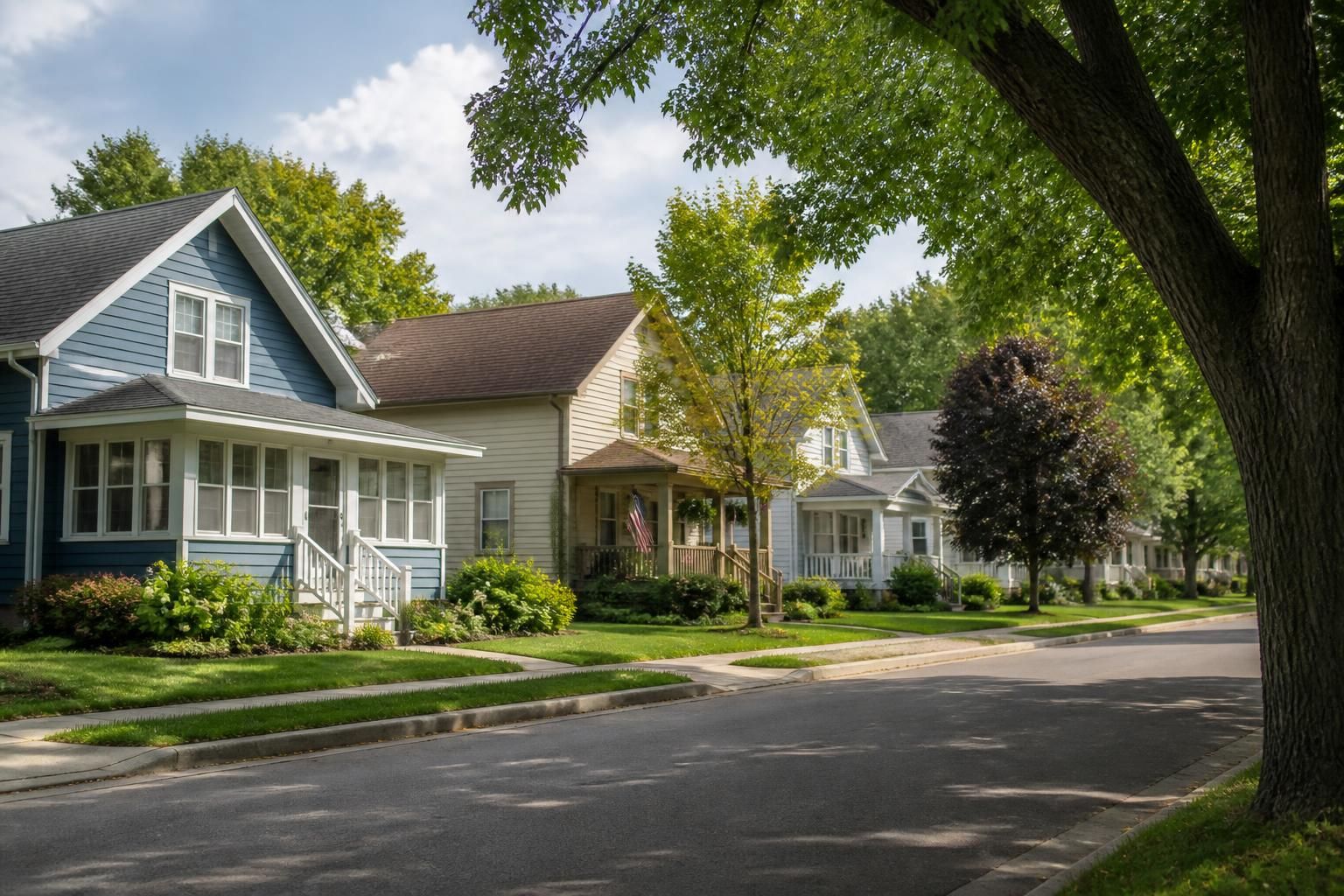 Quiet residential street in a small Minnesota town.